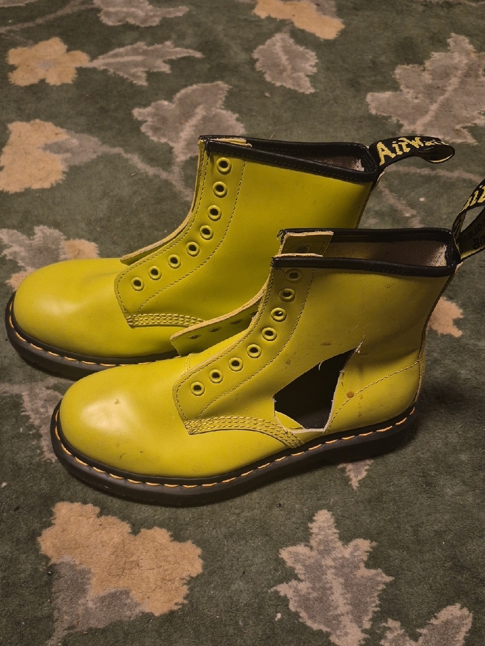 Dr. Martens Neon Yellow Cut-Out Heeled Boots